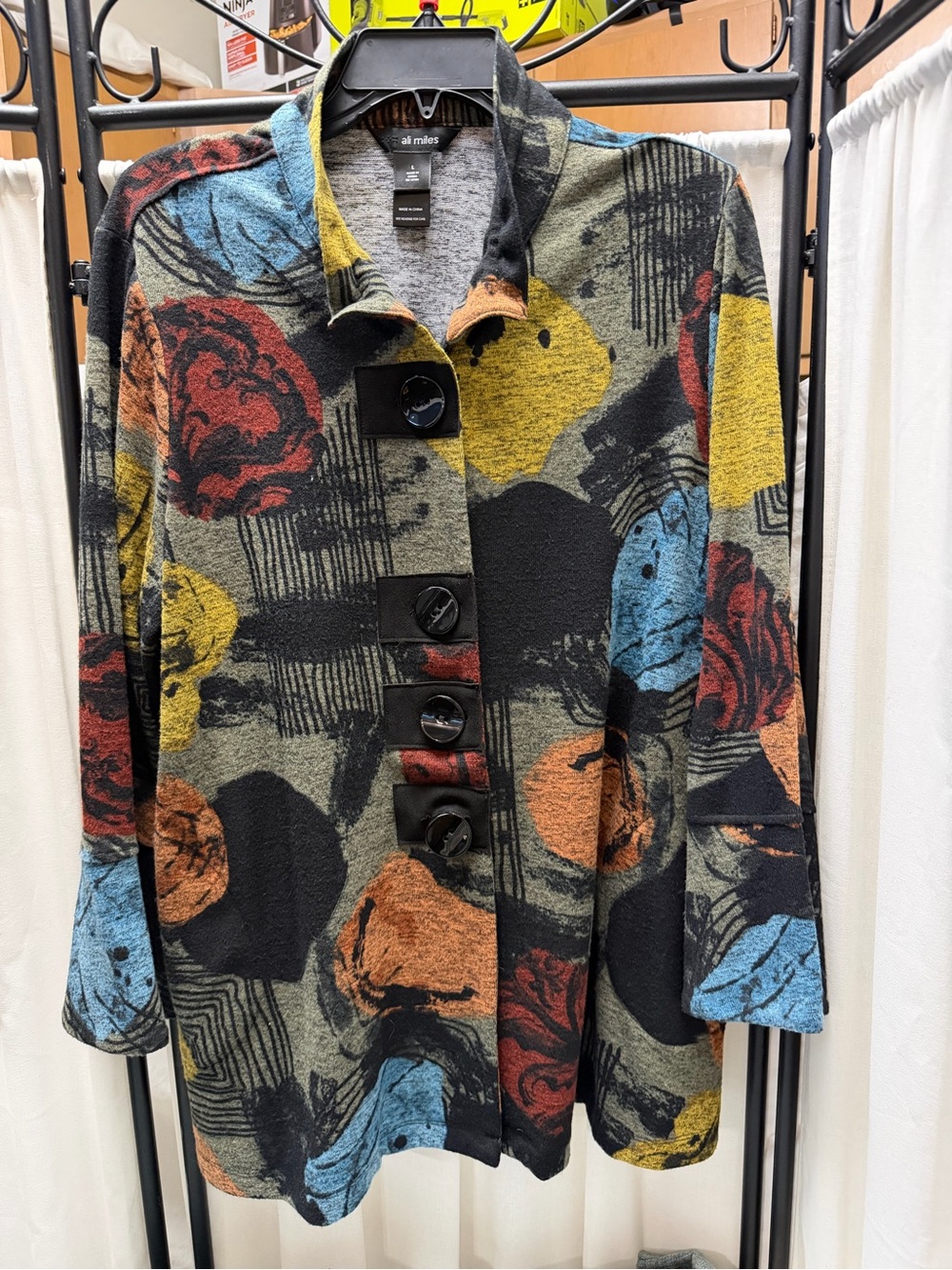 Ali Miles Multicolor Abstract Print Button-Front Blazer Jacket